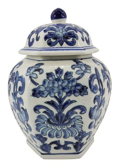 Blue & White Chinoiserie Ginger Jar, 12"