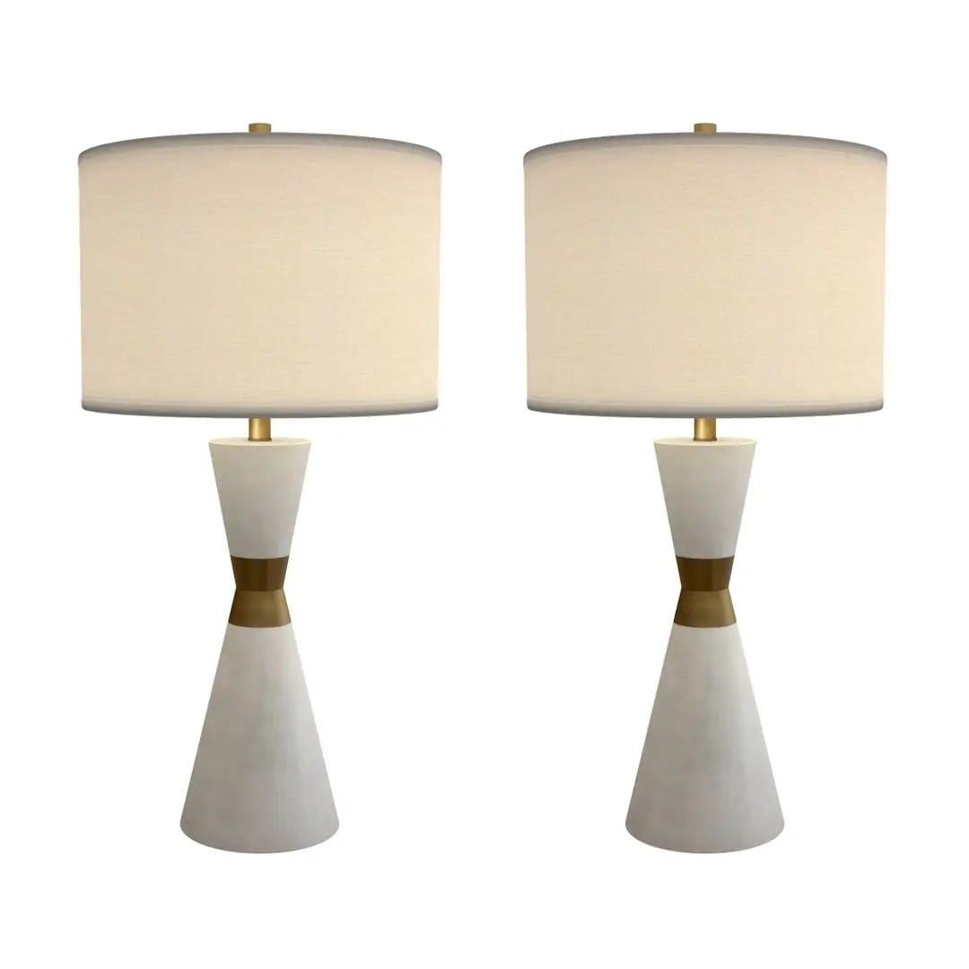 Hourglass Table Lamps, White & Gold, Set of 2