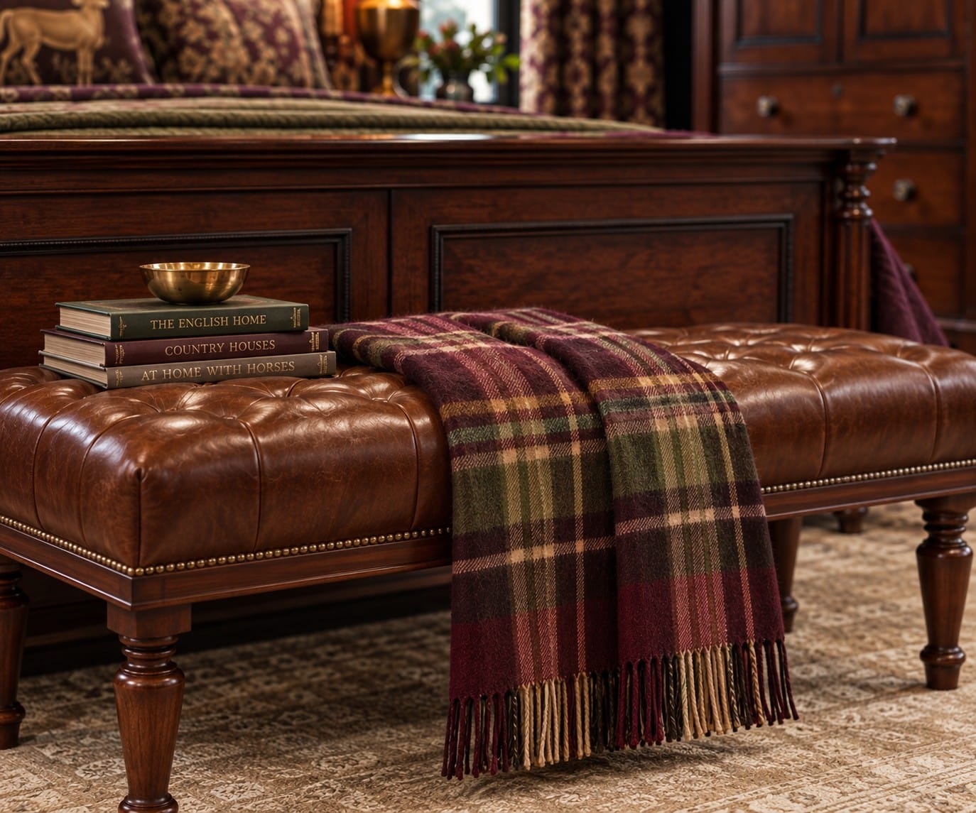 Estate Plaid Merino Throw, Burgundy — additional view