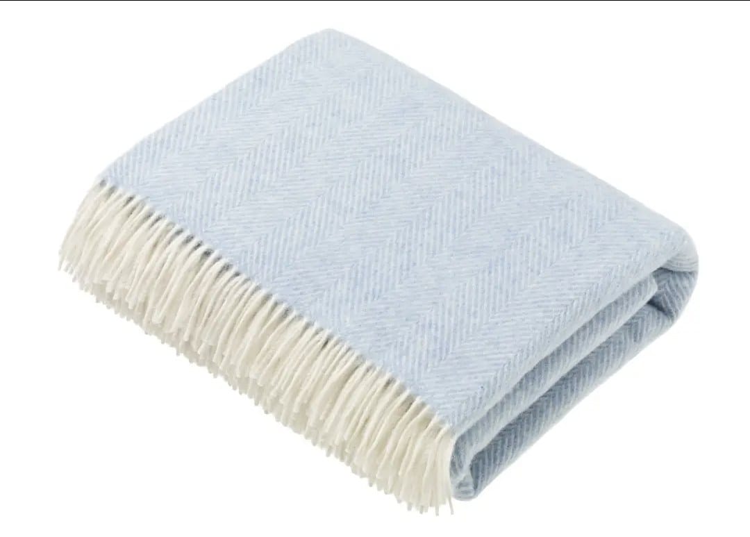 Herringbone Merino Throw, Light Blue