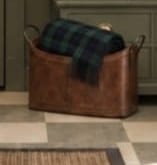 Oval Leather Basket with Buckle Handles