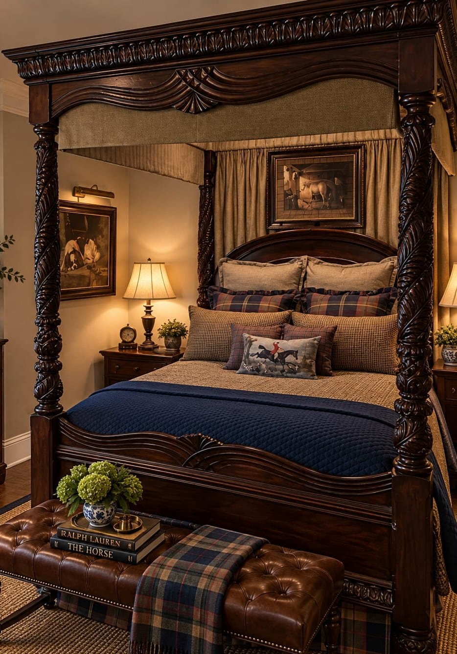 Carved Four-Poster Canopy Bed