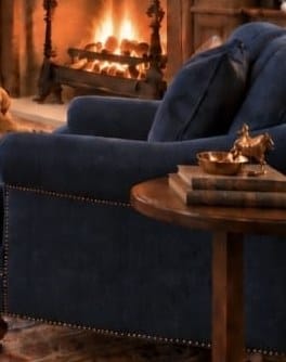 Navy Roll-Arm Chair with Nailheads