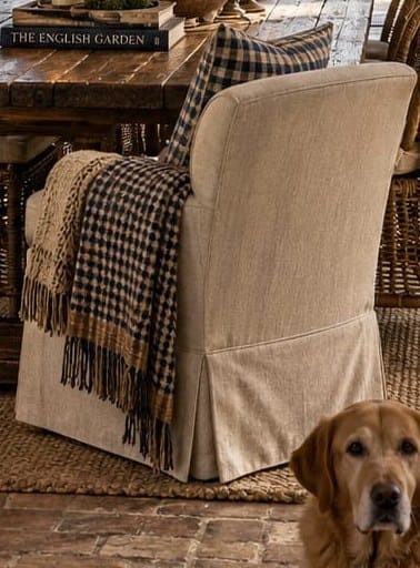 Skirted Linen Slipcover Chair, Pair