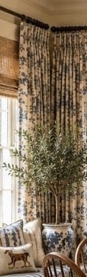Blue Floral Linen Drapery Panels