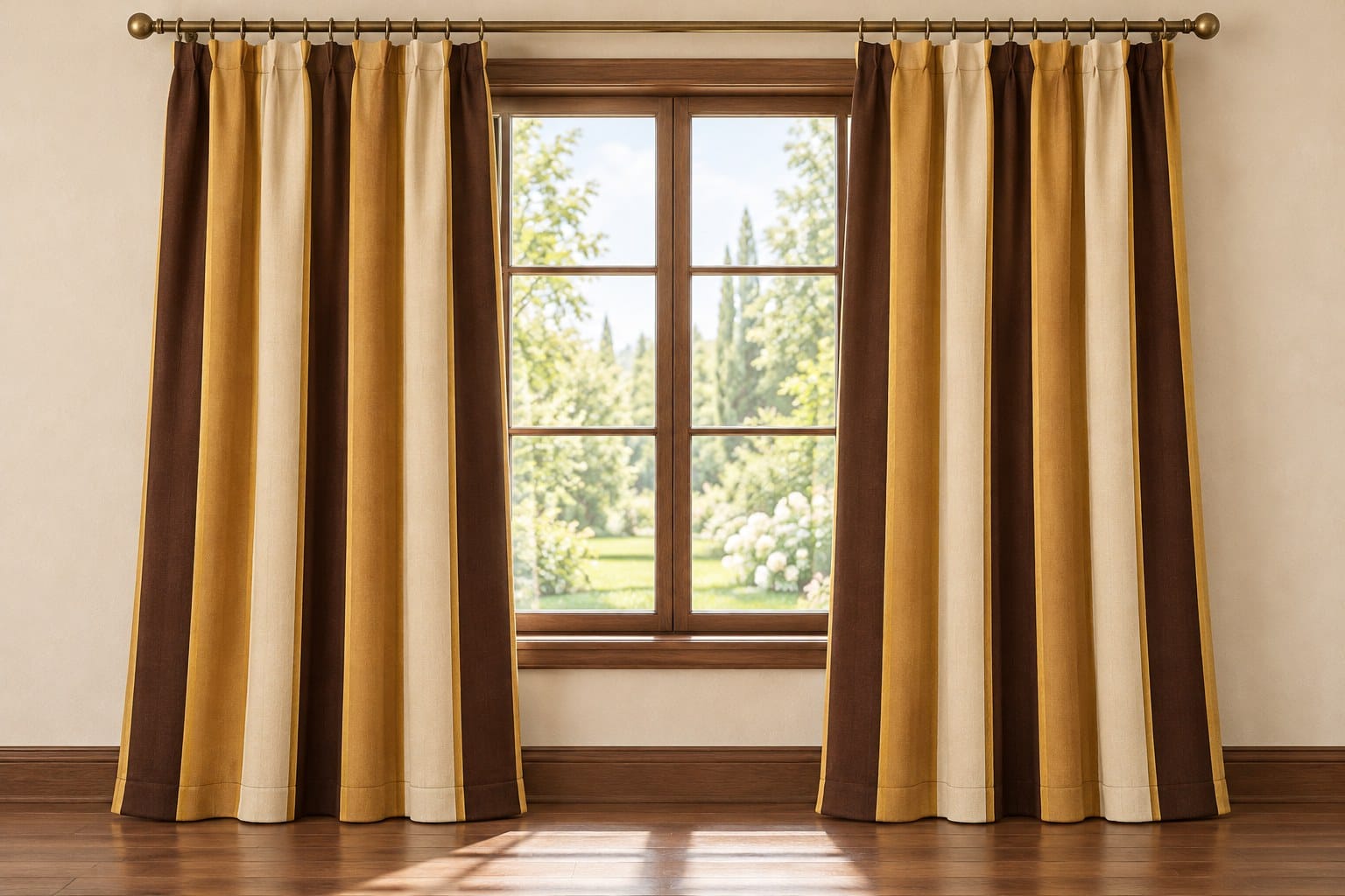 Jousting Stripe Curtain Panel, Gold & Brown