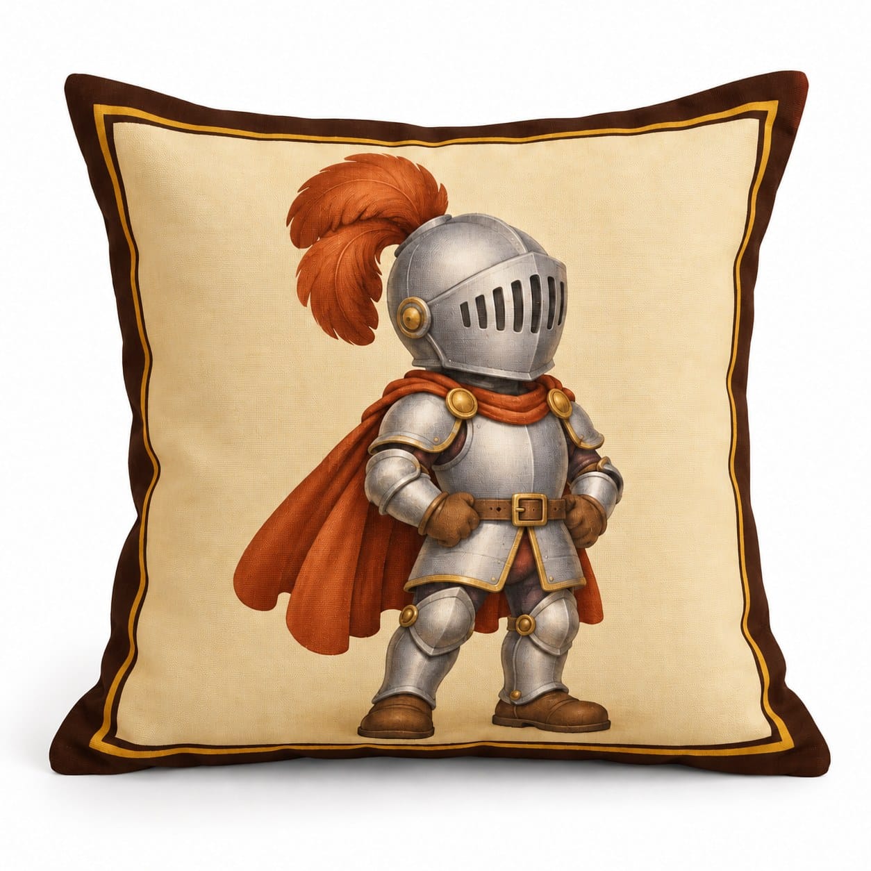 Mighty Knight Pillow, Gold & Brown