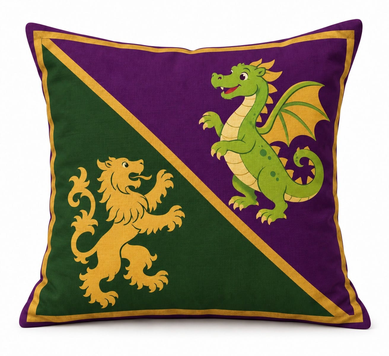 Lion & Dragon Pillow, Purple & Green