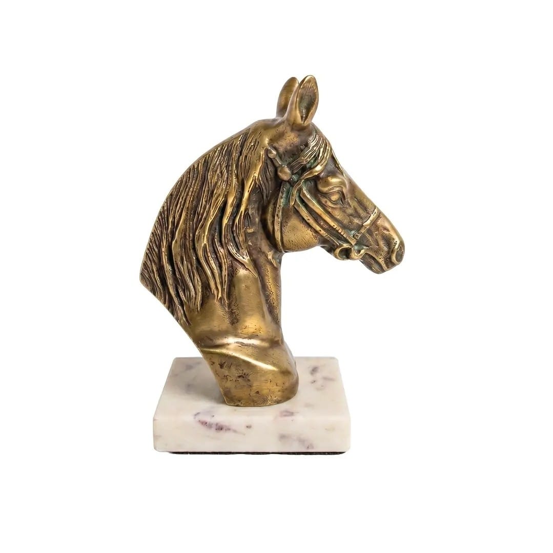 Antique Brass Horse Head on Marble