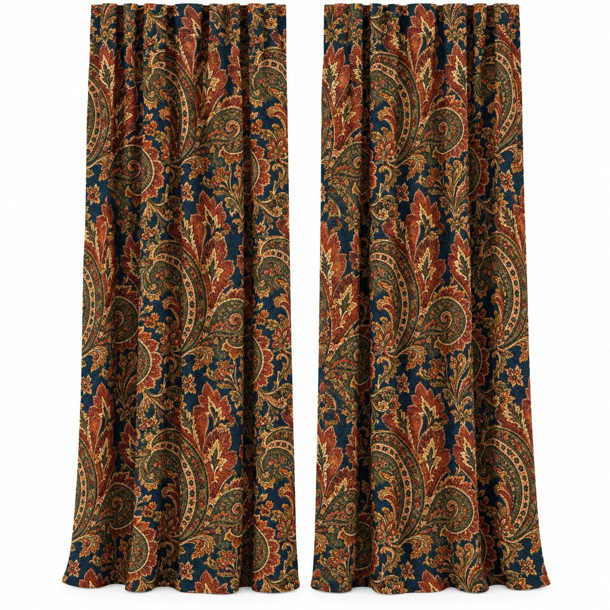 Antique Paisley Drapery Panels, Pair